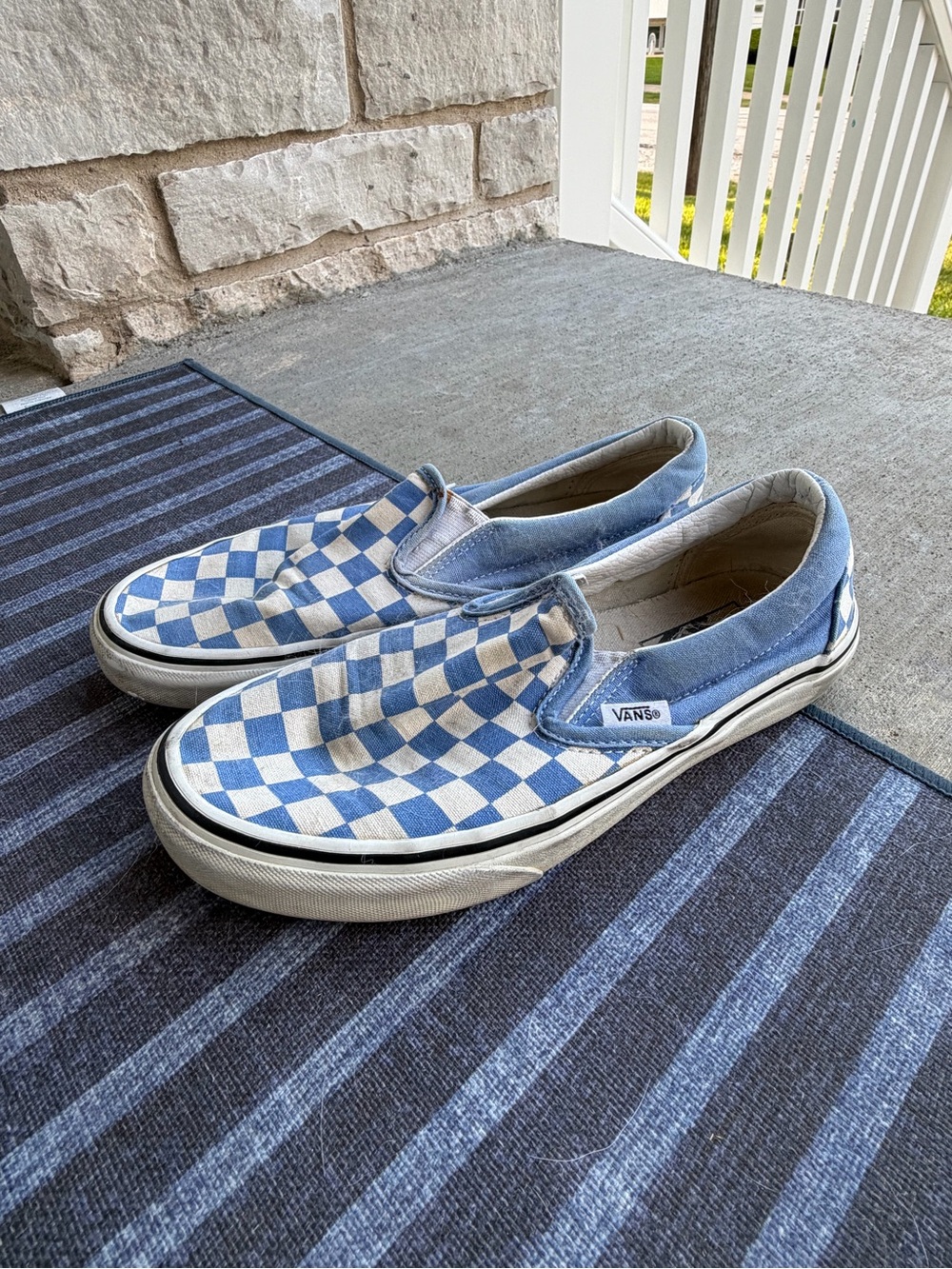 Vans Checkerboard Slip-On Sneakers in Blue and White